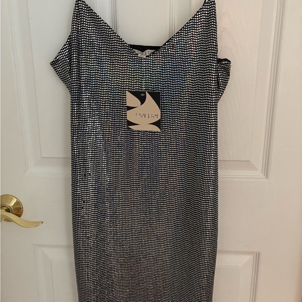 Inspired Hearts Silver Sheath Midi Dress V-neck Sleeveless